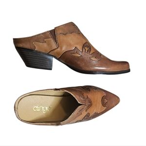 Dingo | Brown Leather Mules with Cutout Design | Size 6 M